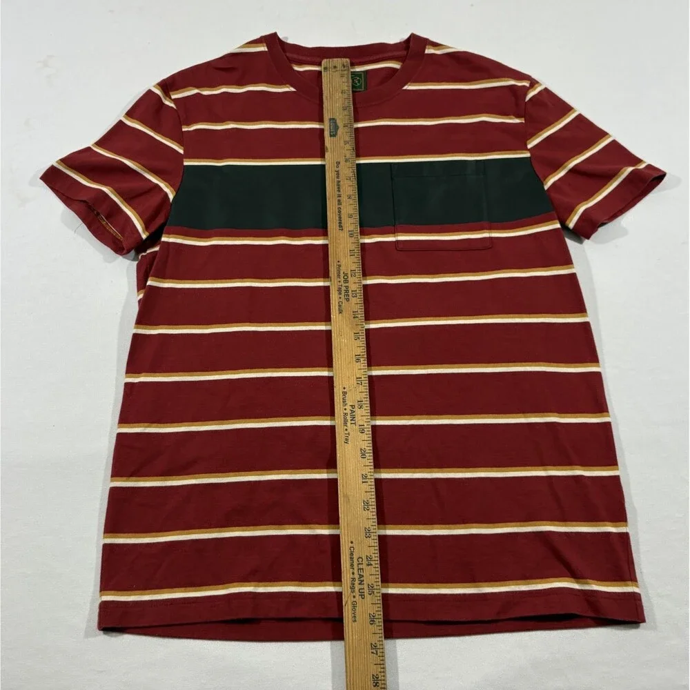 Beam Plus x J.Crew Stripe Red T-shirt Pocket Pleather Accent Retro Tee Sz S
